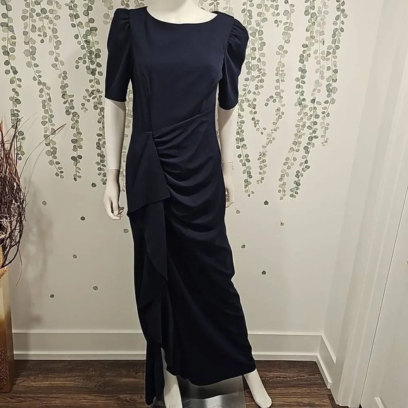 NWOT XSCAPE Ruffle Ruched Maxi Dress Sz 12 - Picture 3 of 10